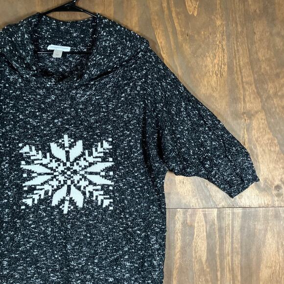 Christopher & Banks Womens Sweater Black White Snowflake 3/4 Sleeve Large - Picture 5 of 12